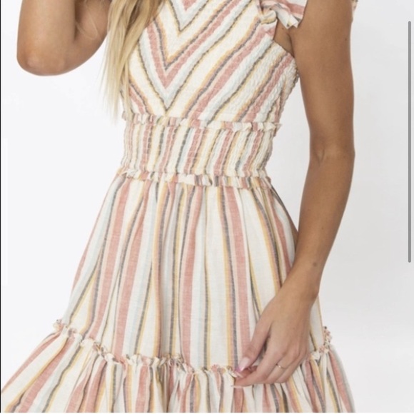 Saylor Tulsi dress multi pastel color striped print smocked ruffled small - Picture 2 of 8